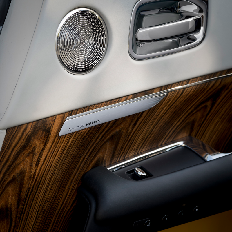 A Rolls-Royce Dawn commemorating Czechoslovak squadrons in the Royal Air Force, which has all kinds of hints at the squadrons in the car, from the colors, to the squadrons’ mottos all over the car. It also has headrest embroidery with the badges of the squadrons and an “an interpretation of the Rolls-Royce Merlin engine” that was in the planes.